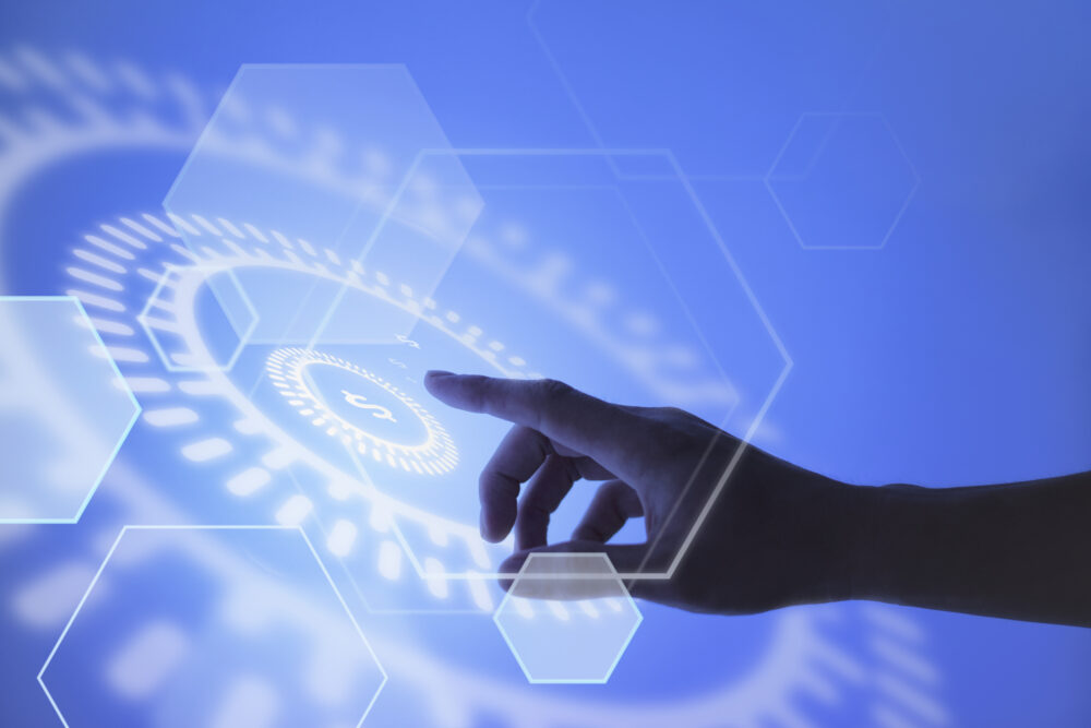 hand pointing currency blockchain technology background hand pointing currency blockchain technology background